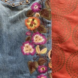 Allen B Floral wide-leg pants with brown stitching